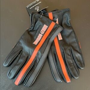 Harley-Davidson Men’s Black & Orange Leather Riding Gloves - Size L